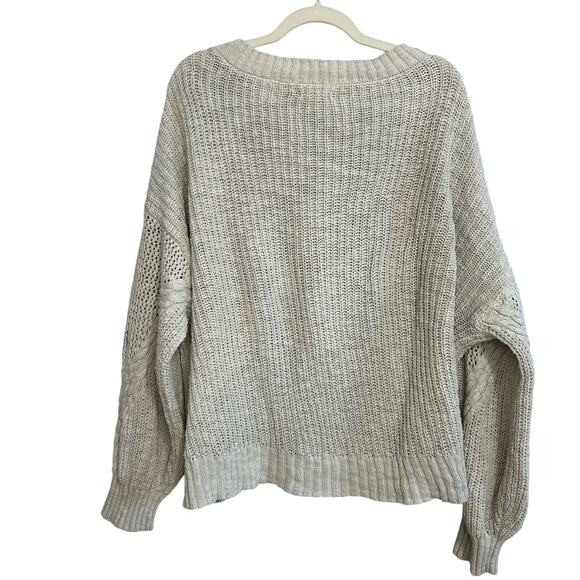 American Eagle Outfitters Cream V-Neck Chunky Knit Oversized Sweater Size XL - Picture 3 of 6